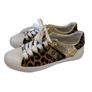 Guess GGMOLLEA Women’s Leopard Print Glitter Accent Low Tops in Ladies Size 6M
